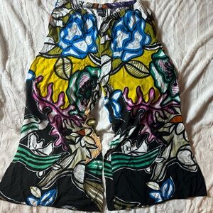 Coco Bianco Women's Multicolor Wide-Leg Floral Rayon Pants Elastic Waist